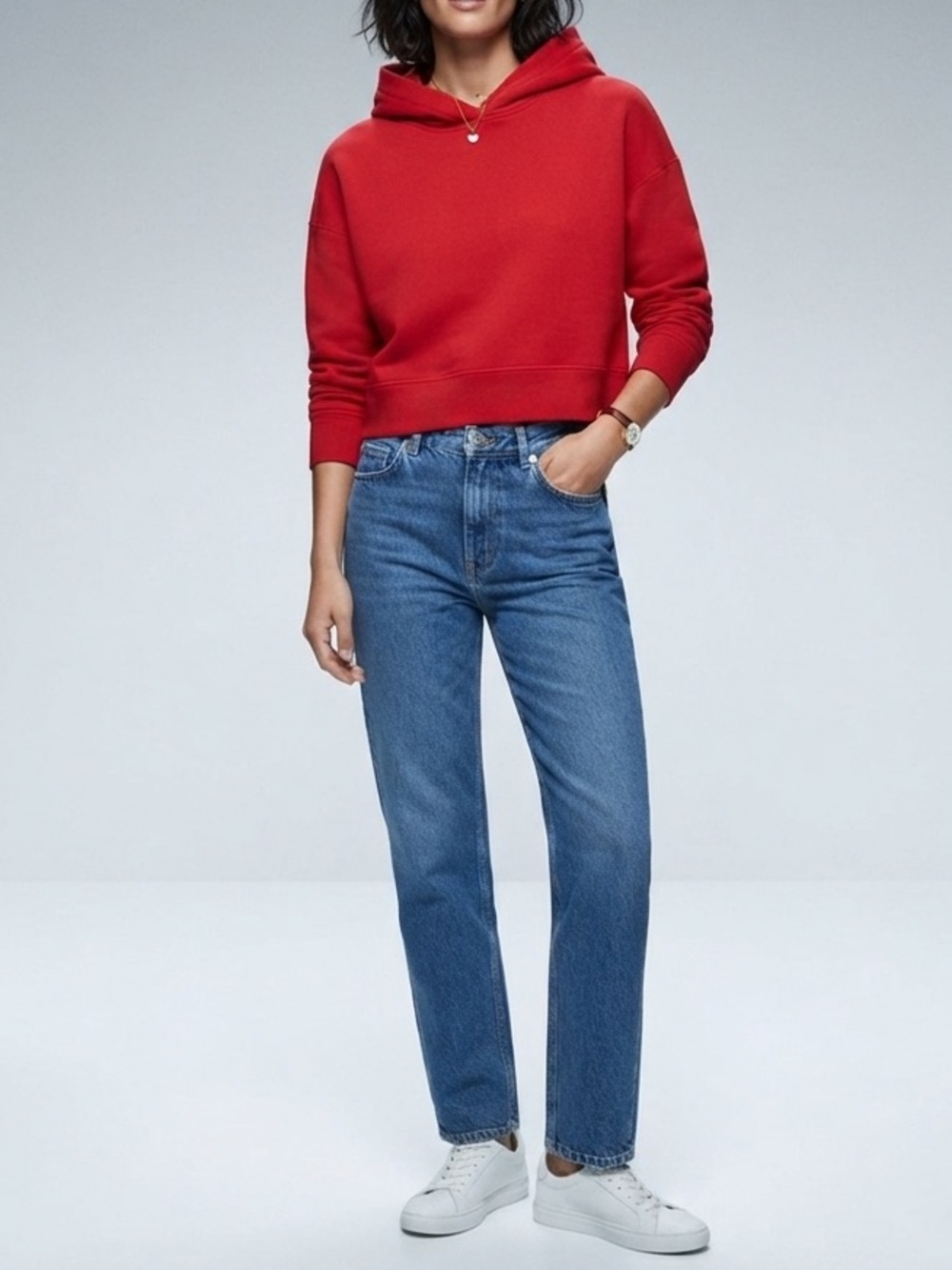 Zara Red Cropped Hoodie Size Small